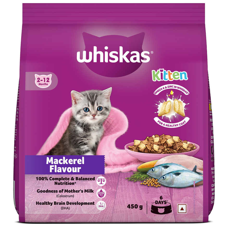 Whiskas Kitten Dry Cat Food, Mackerel Flavour | 2-12 months