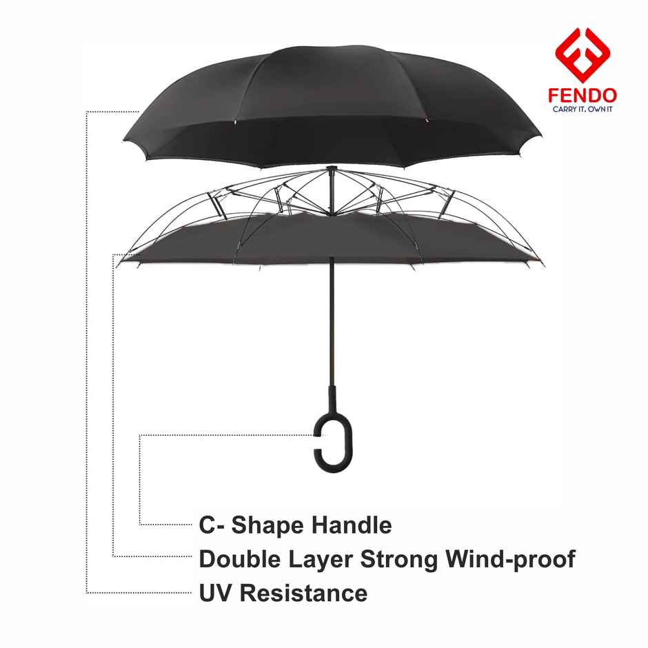 Fendo Reverse Auto Open Umbrella | Black | 25 Inch | 1 Fold