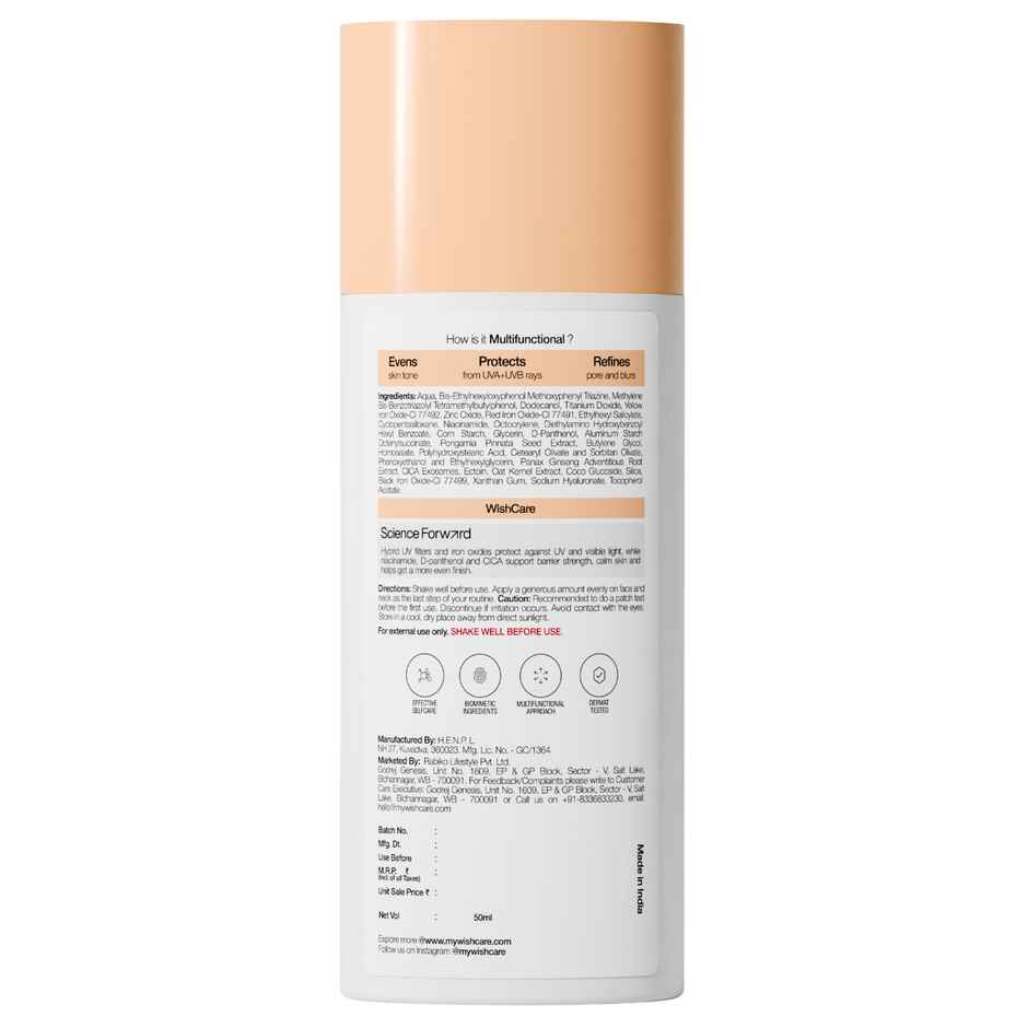 WishCare Daily Tinted Fluid Sunscreen SPF50PA++++ | L103 | All Skin Type | InVivo Tested