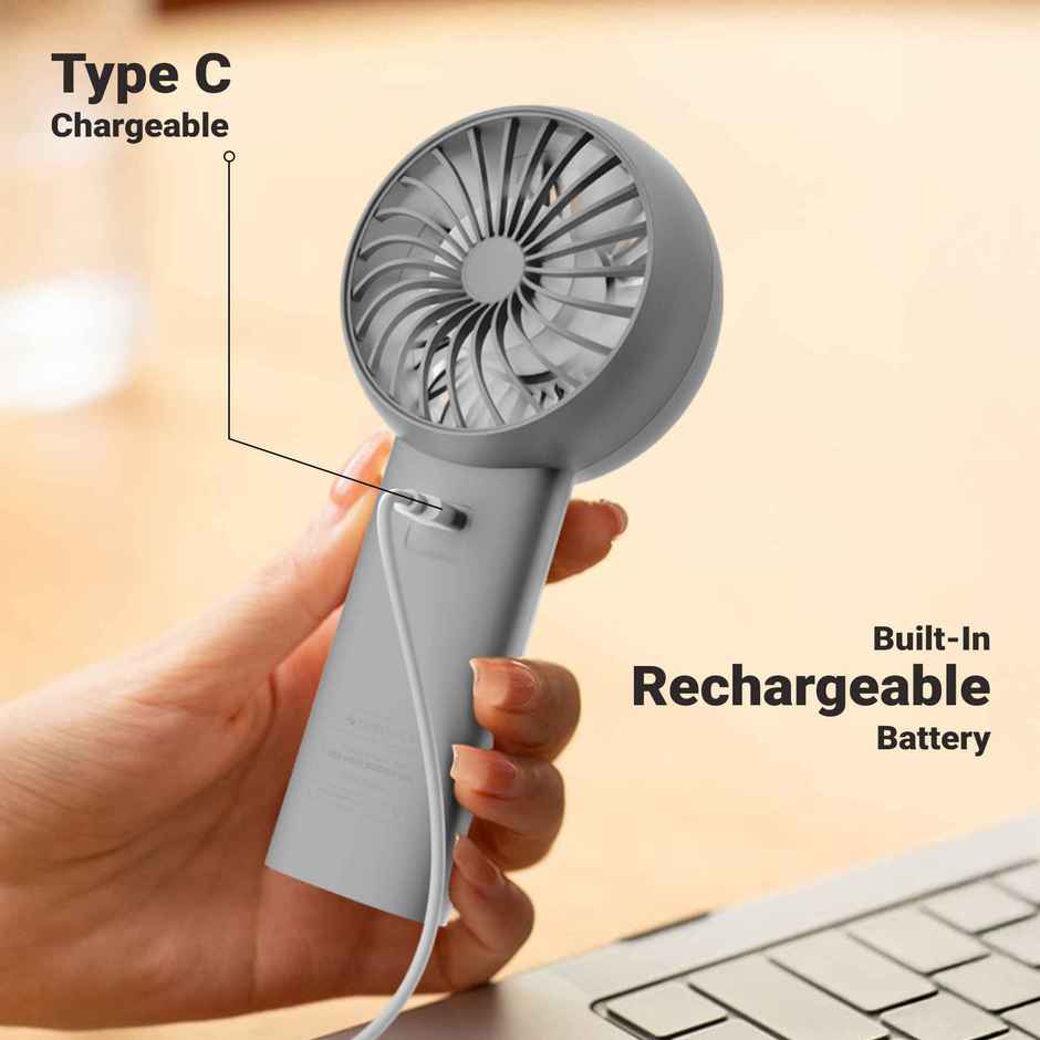Zebronics Heat Buster 200 Grey Fan | 12H Backup, 3600Mah, 5-Speed, 5.9M/S Airflow, Led Display