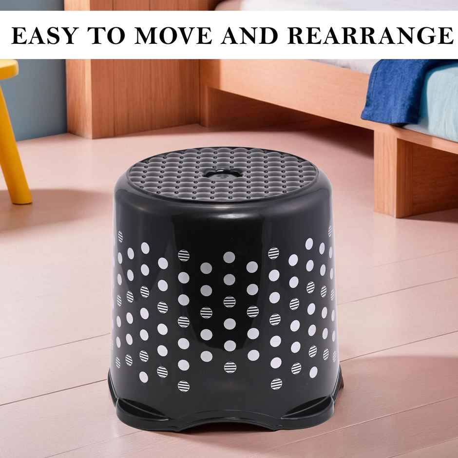 Kuber Industries Stackable Stool | Lightweight Space-Saving Stool for Kitchen & Garden | Black Dot