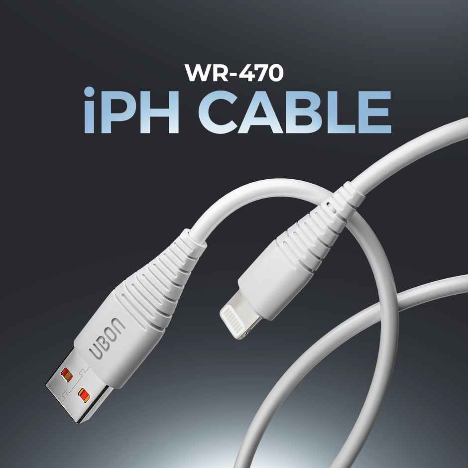 UBON 20W Fast Charging 1mtr USB to Ligthning Braided Cable, 50000+ Bend Test - White