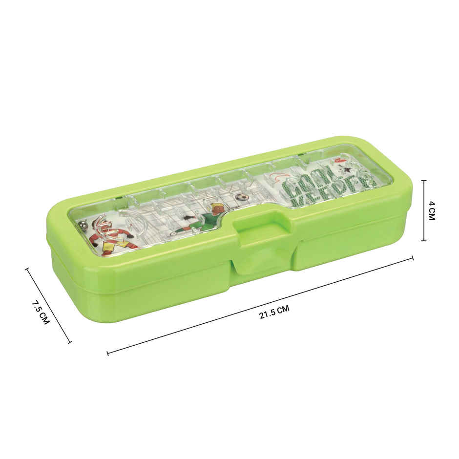 PRATAP Goal Keeper Big Pencil Box with Partition Tray | 3 Balls in a Maze Game | Green