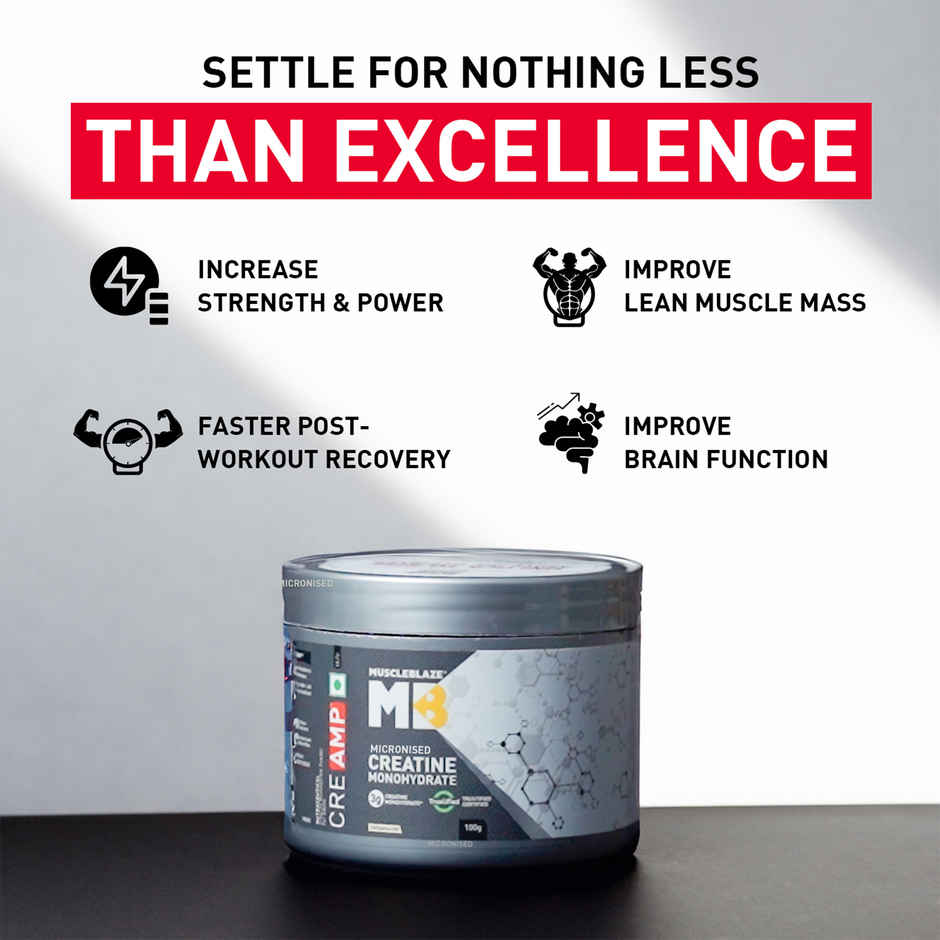 MuscleBlaze Mirconised Creatine Monohydrate CreAMP Powder (Unflavoured, 32 Servings)