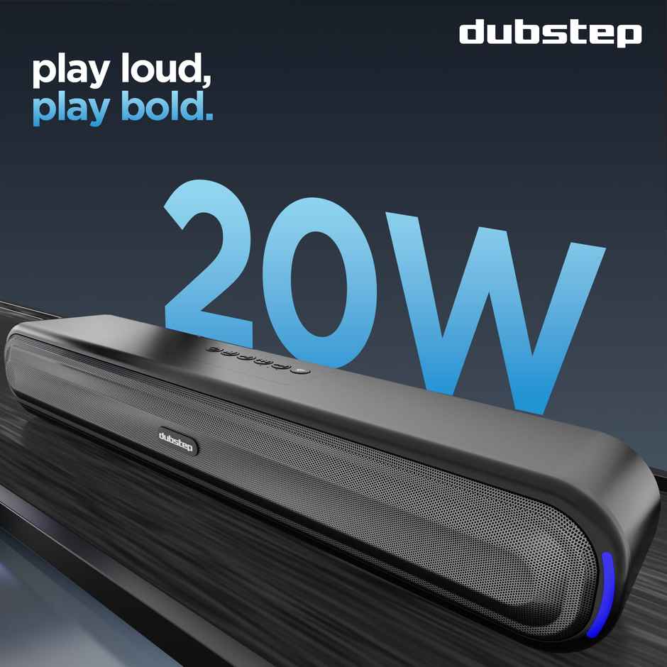 Dubstep Move 200 Soundbar With 12 Hrs Playtime, 52mm Dynamic Drivers, TWS Pairing 20 W Bluetooth Soundbar, 2.0 Channel - Black