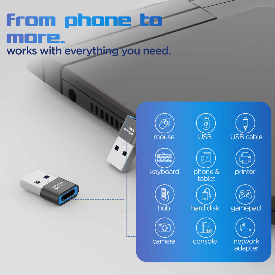 Dubstep Snaplink Go U | Type-C to USB A OTG Connector | Black