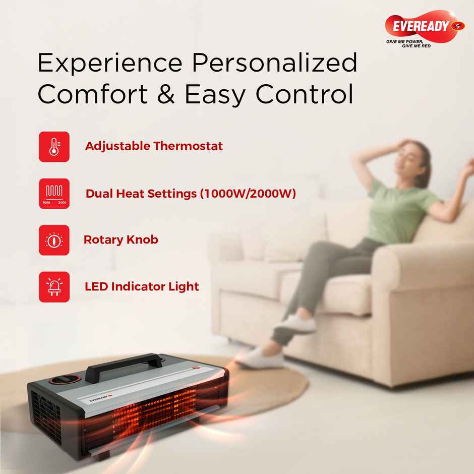 Eveready Thermaflo Heat Convector Room Heater | 2000W - ISI Mark | Black