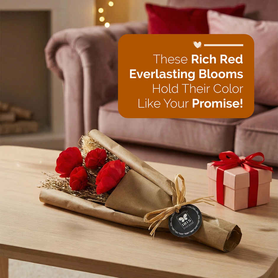 Everlasting Red Rose Love Dry Flower Bouquet with Fragrance Spray | Ideal for Gifting | IRIS