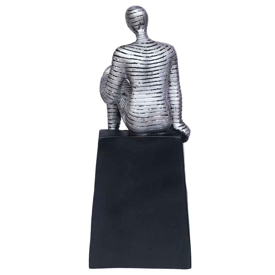 eCraftIndia Silver Man Statue Sitting on Triangle Black Base Human Showpiece
