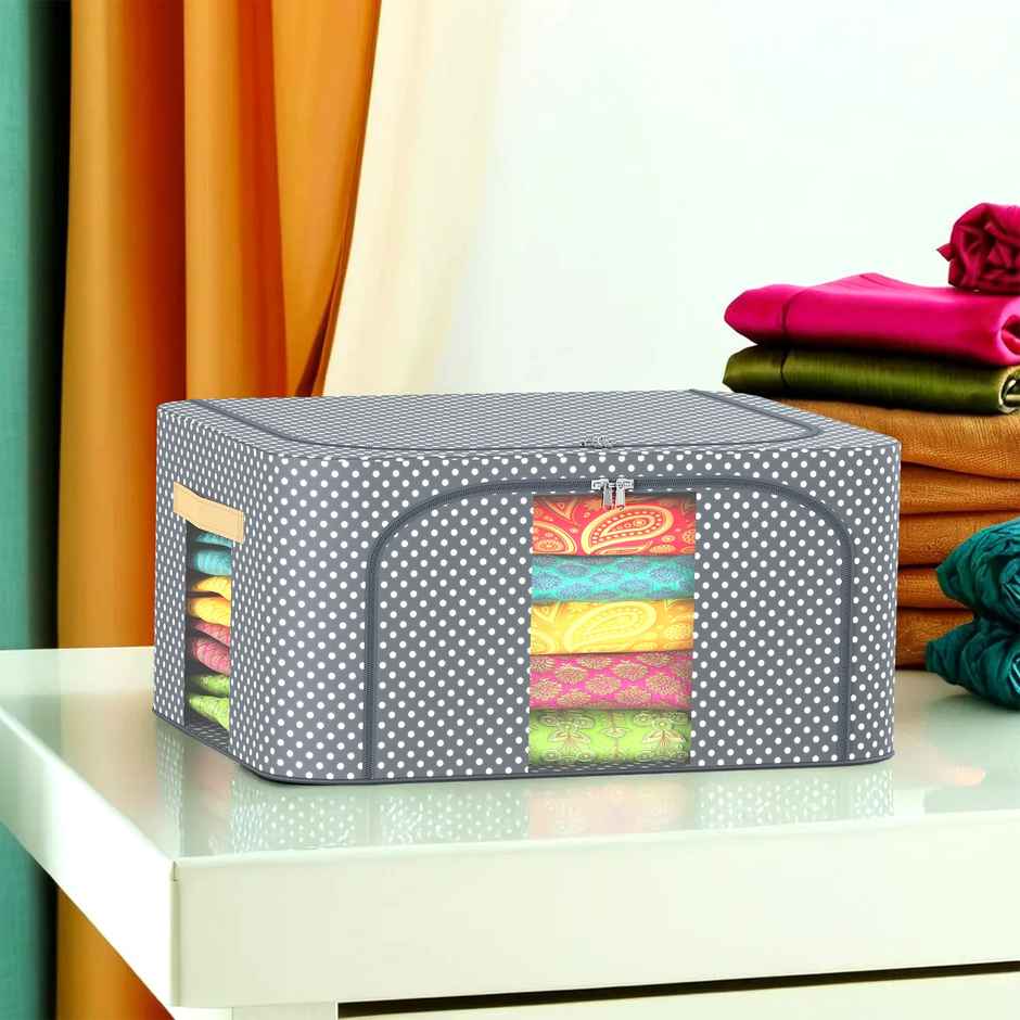 Kuber Industries 24L Clothes Storage Box | Wardrobe Organizer & Waterproof Storage | Grey Dot