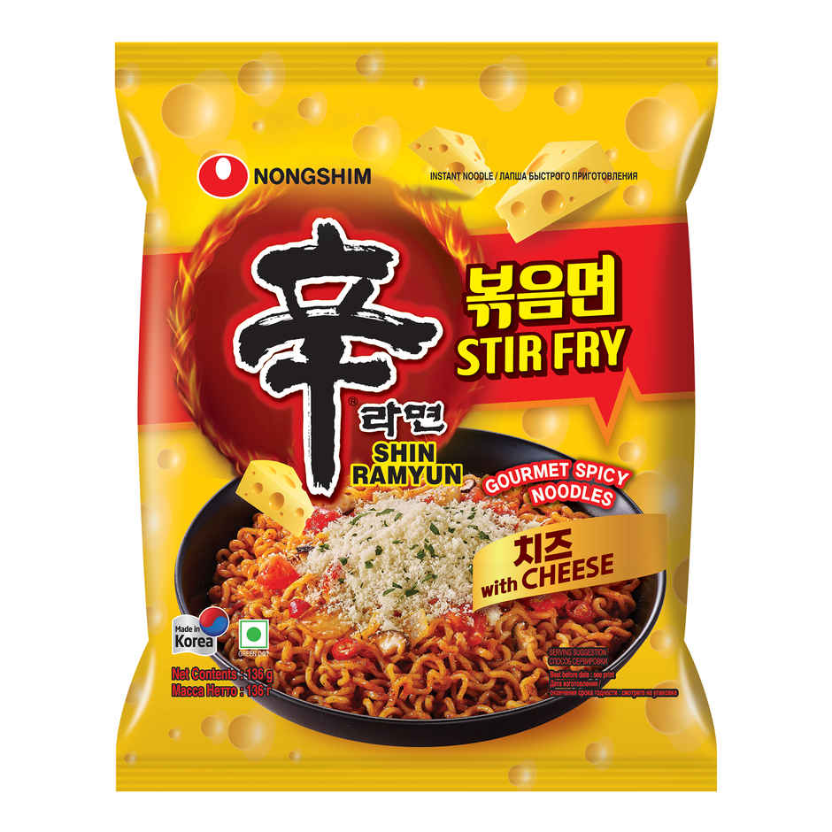 Nongshim Shin Ramyun Noodle Soup(120gms), Nongshim Shin Ramyun Stir Fry Noodles with Cheese(136gms) & Nongshim Shin Red Super Spicy(120gms) Combo