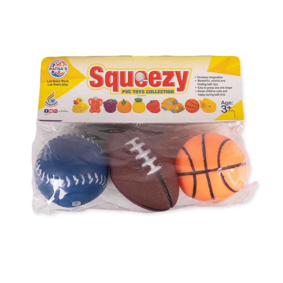 Ratna's Squeezy Sports Ball 3 Pcs | Assorted