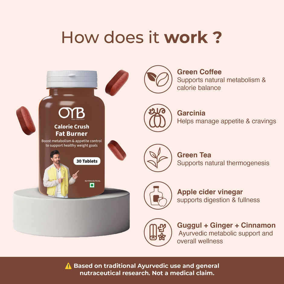 OYB Fat Burner with Garcinia, Green Tea & ACV | 30 Tablets | OYB Calorie Crush