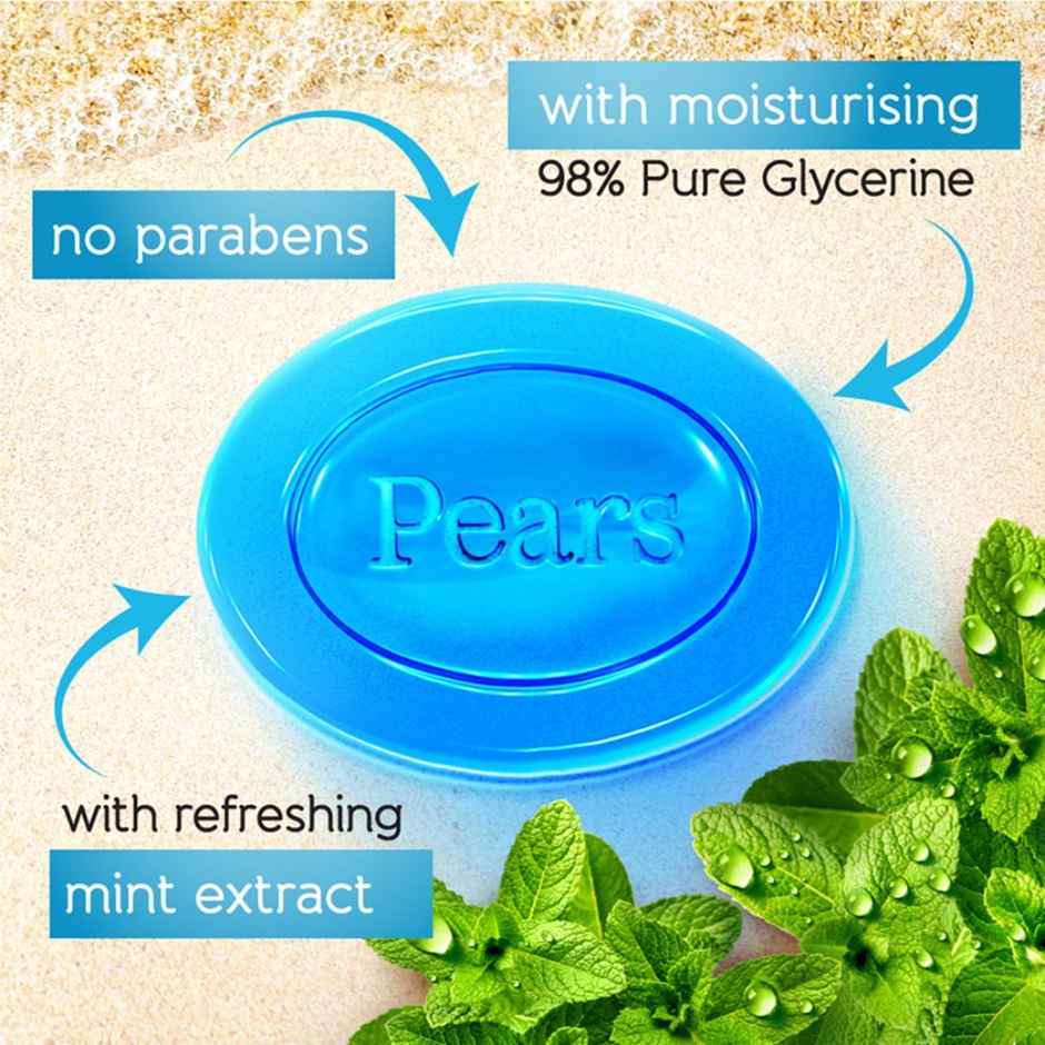 Pears Soft & Fresh Bathing Bar with 98% Pure Glycerine & Mint Extracts - For Fresh Glow