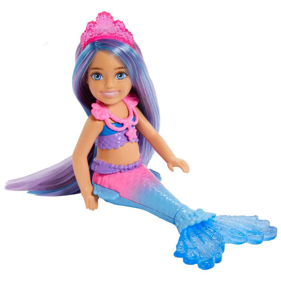 Mattel Barbie Chelsea Mermaid Doll Blue & Purple Hair With 2 Pets, Treasure Chest & Accessories