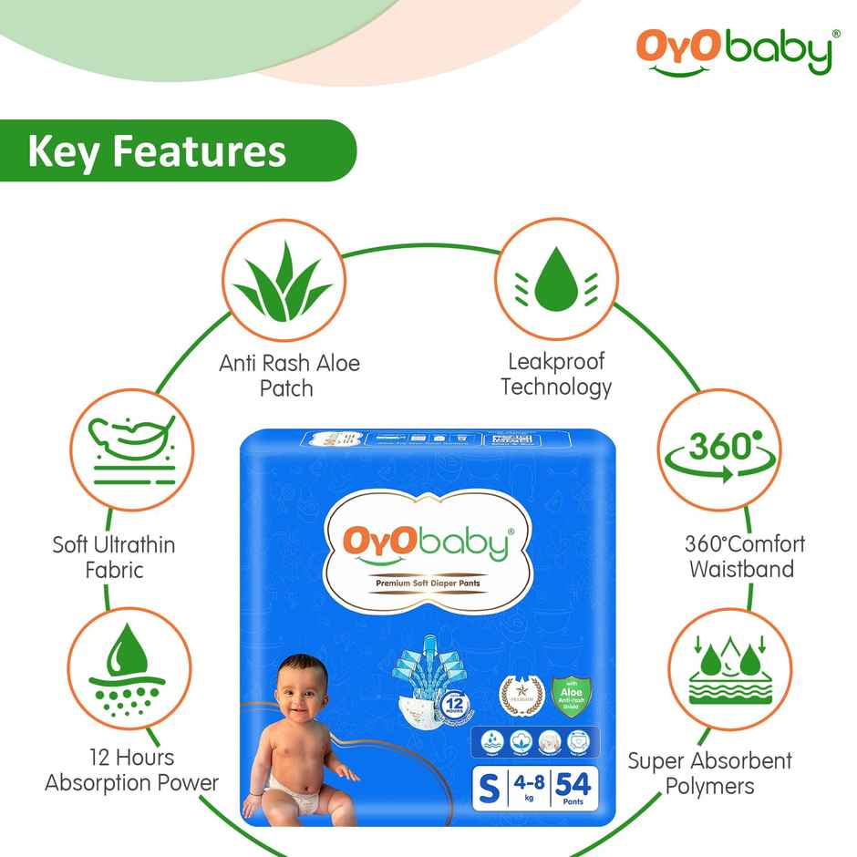 Oyo Baby Diaper Premium Pants, Small Size Baby Diapers Pants, Small