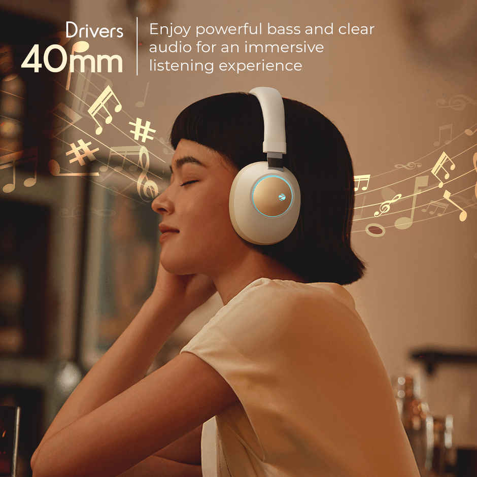 Zebronics Duke BT Headphone, 60h, Dual Pairing, Gaming Mode, ENC, LED, Deep Bass, Voice Asst (Beige)