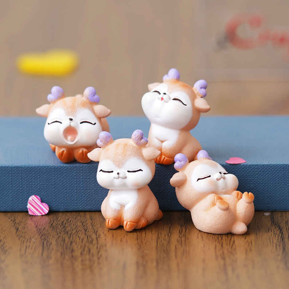 eCraftIndia Set of 4 Miniature Cute Deer Statues Animal Figurines Showpiece