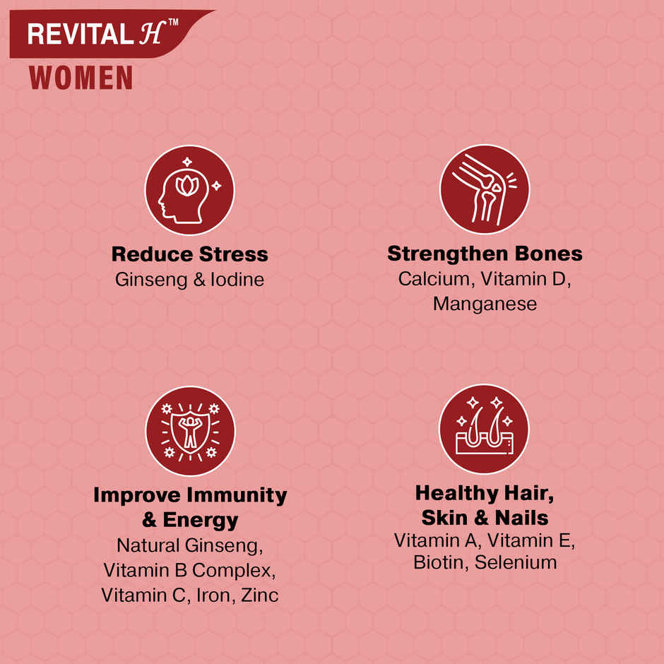 Revital H for Woman with Multivitamins,Calcium& Natural Ginseng for Daily Immunity(30 Tablets)