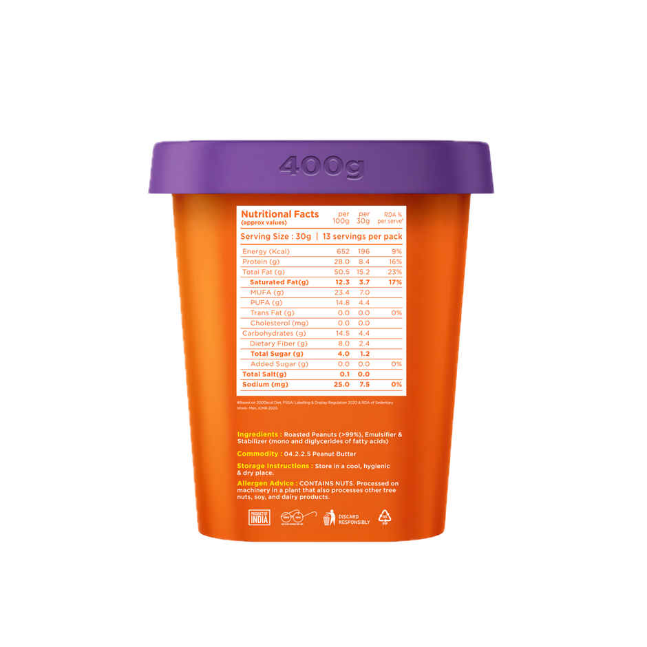 Yoga Bar Peanut Butter,Creamy & Unsweetened,Slow Roasted,Non-GMO Premium Peanuts,No Added Sugar