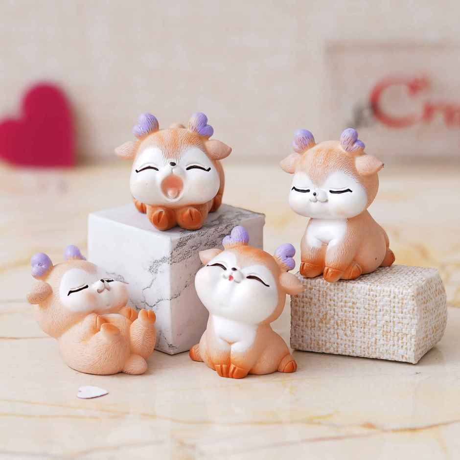 eCraftIndia Set of 4 Miniature Cute Deer Statues Animal Figurines Showpiece