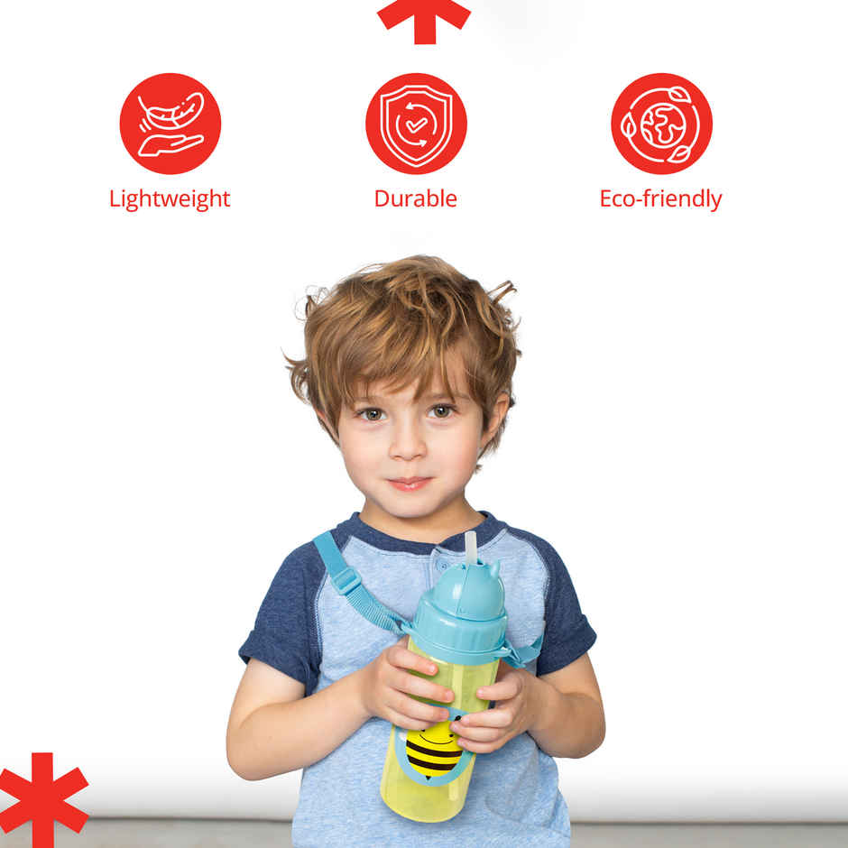 Skip Hop Zoo Kids Bottle, Flip-Top Straw, Leak-Proof, Toddler Sipper Cup, For Babies 12 M+, 385 ML