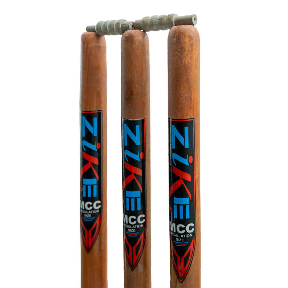 Zike Wooden Cricket Stumps with Bails (3 Piece Wooden wickets, 2 Piece bails)