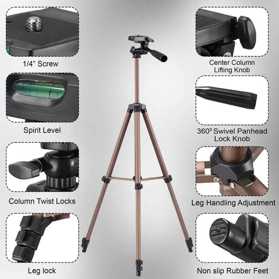 Aluminium Camera Tripod Stand | 51 Inch /130 cm Height | 360 Rotatable Mobile Holder