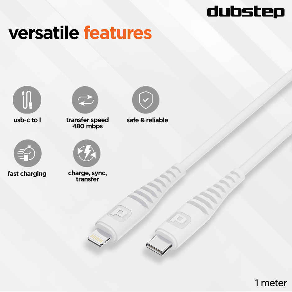 Dubstep Blaze Stellar 33W Type-C To Type-L Data Fast Charging Compatible & Data Sync Cable with Overheat Protection | 70k Insertion Tested - White