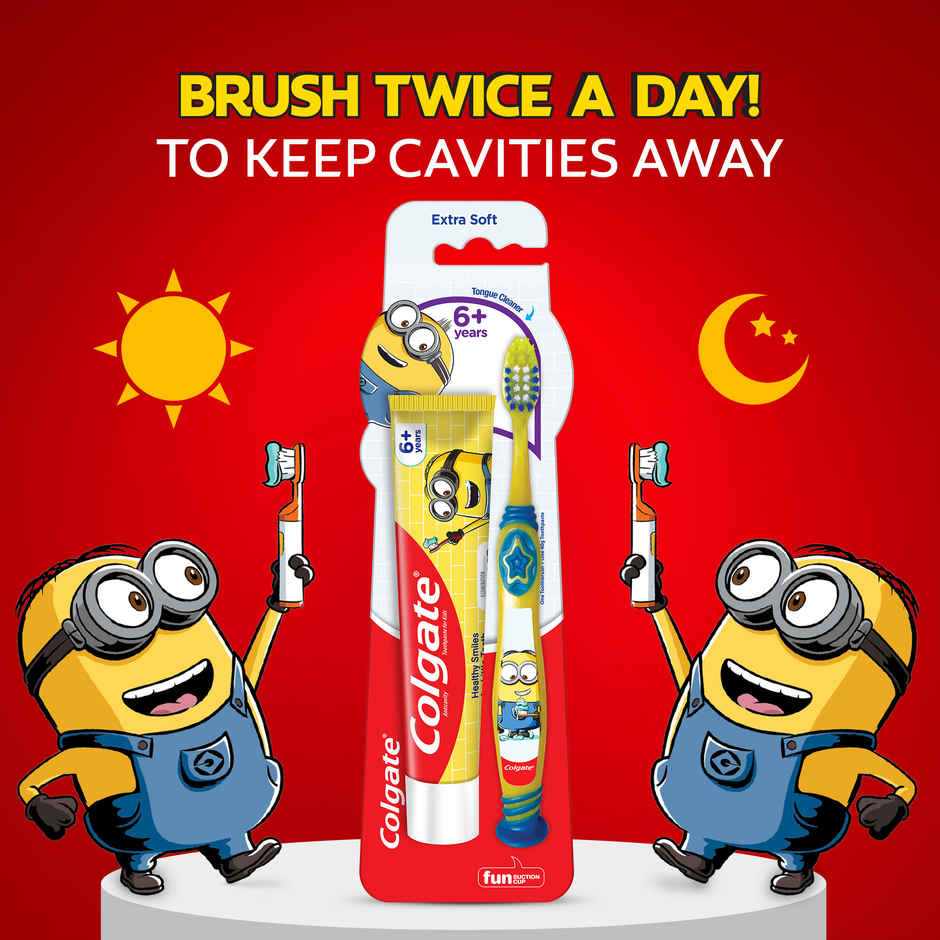 Colgate Kids (6+ years) Minion Toothbrush, Extra Soft with Tongue Cleaner - 1 Pc & Toothpaste