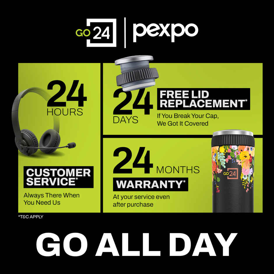 Pexpo Vacuum Insulated UV Printed Bottle, Stainless Steel Hot & Cold Flask | Black
