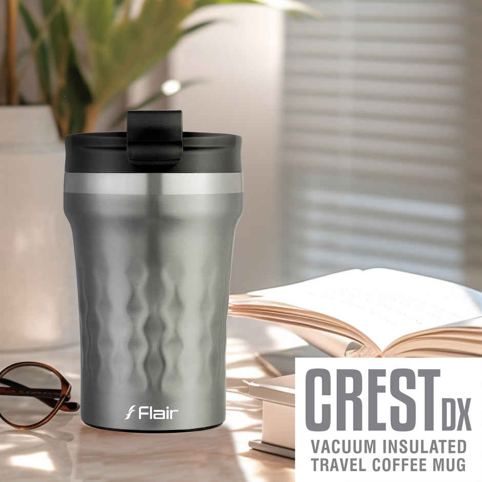 FLAIR Crest Stainless Steel Insulated Coffee Mug | Grey - 325 ml