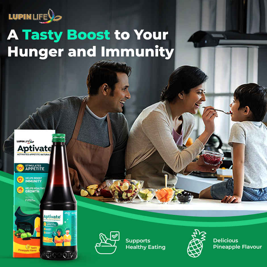 Lupin Life Aptivate Syrup for Children Enhance Appetite Boosts Immunity Improves Digestion Pineapple