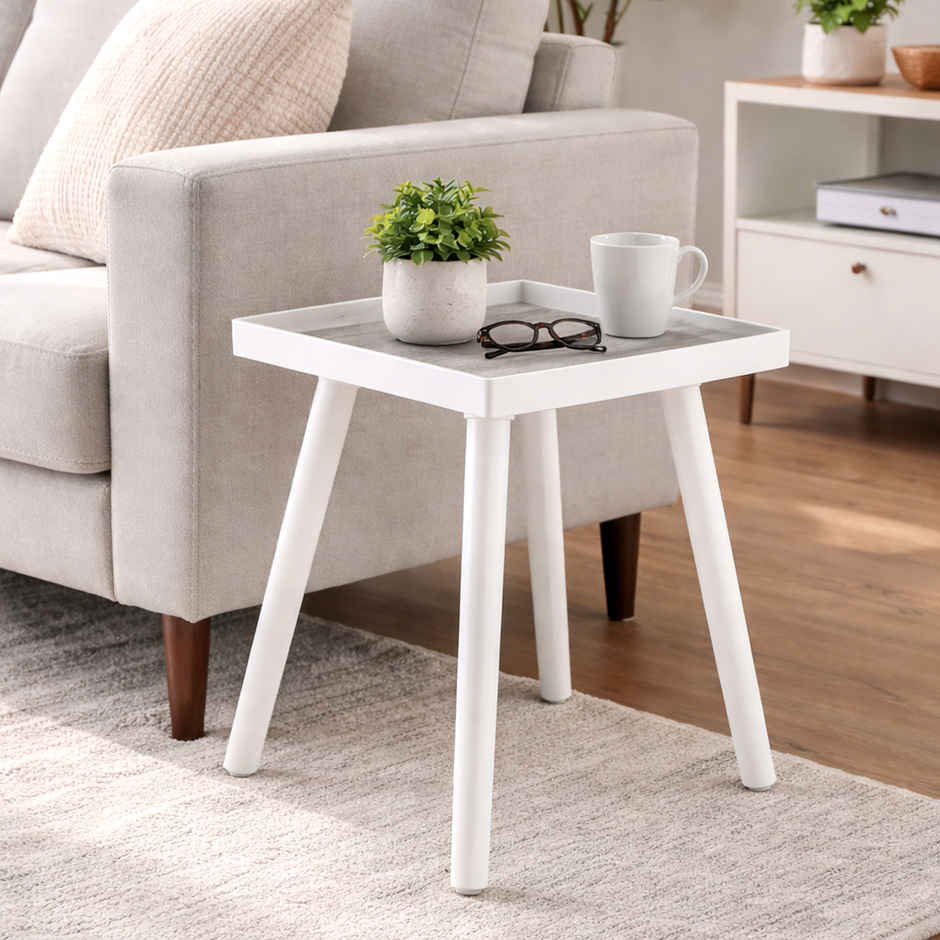 Nayasa Square Side Table Plastic Bedside Table | Grey