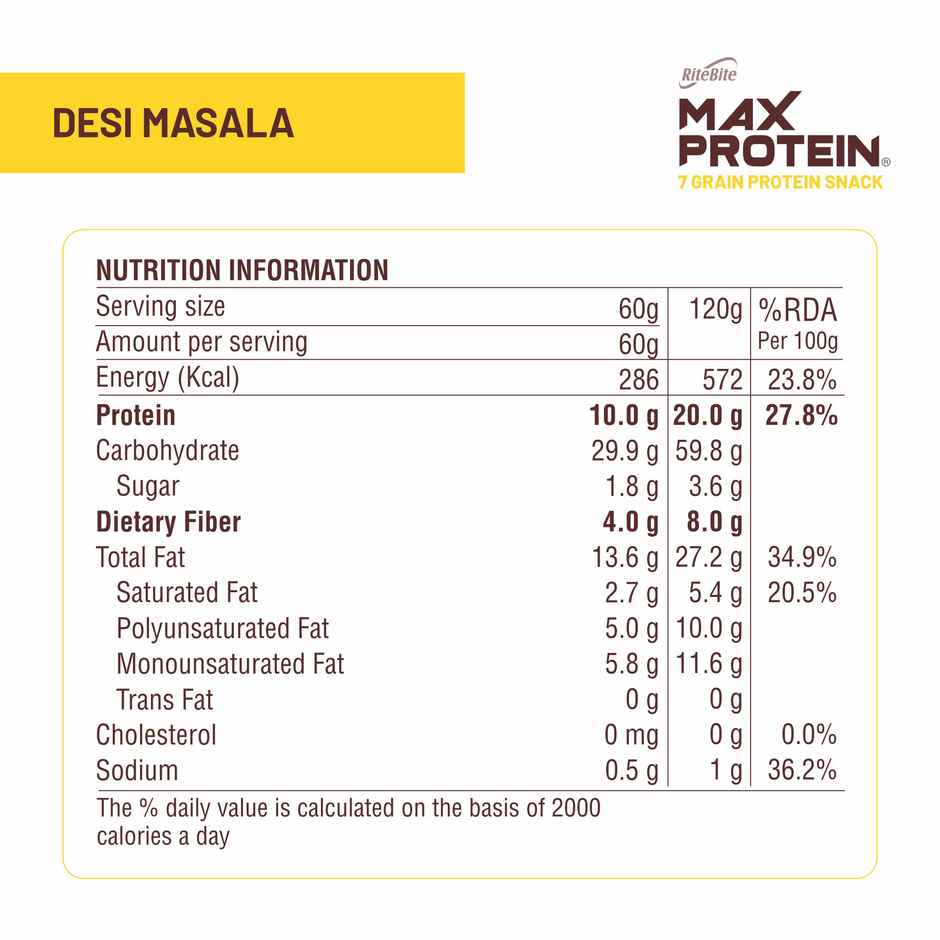 RiteBite Max Protein Desi Masala Multigrain Protein Chips | 20g Protein | 8g Fiber | Gluten Free