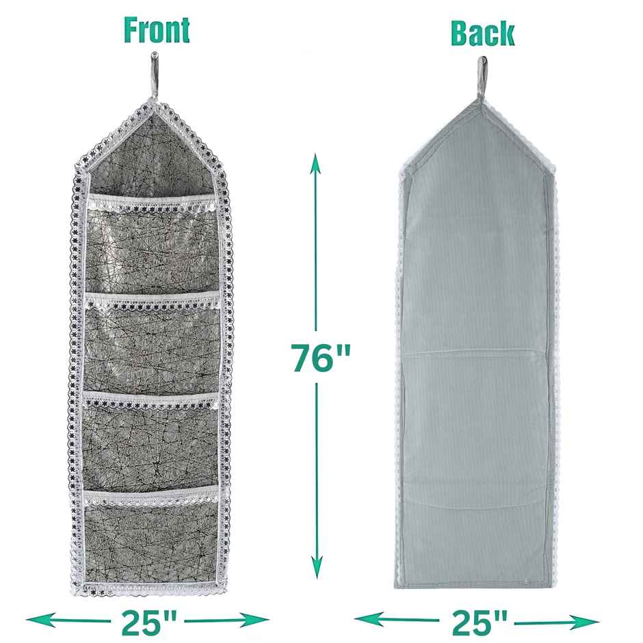 Kuber Industries Wall Hanging Closet Organizer | 3 Pockets & Zip | Silver