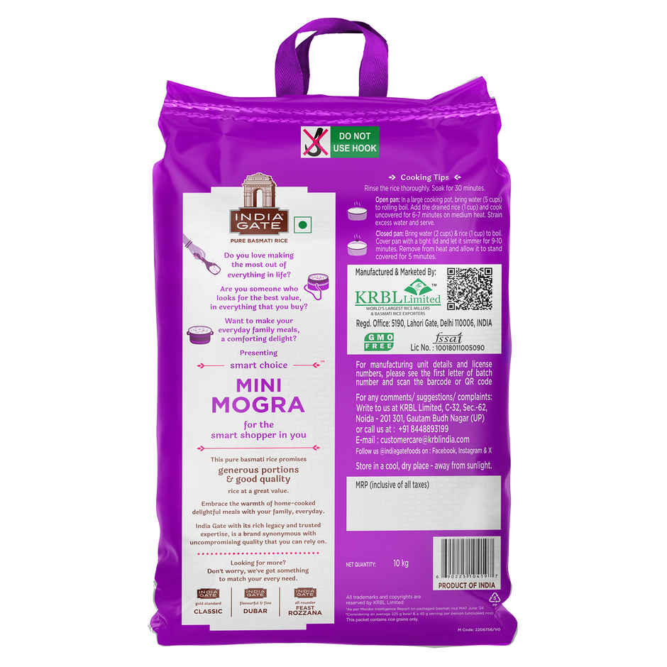 India Gate 1 Cup Serves 5 Mini Mogra Basmati Rice | Aged Rice | Smart Choice