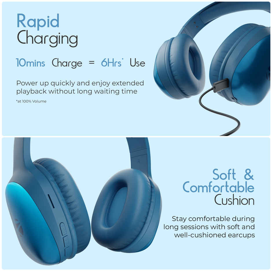 Zebronics Thunder Pro BT Headphone, Gaming Mode, ENC, Call Function, Aux, 60h (Blue)