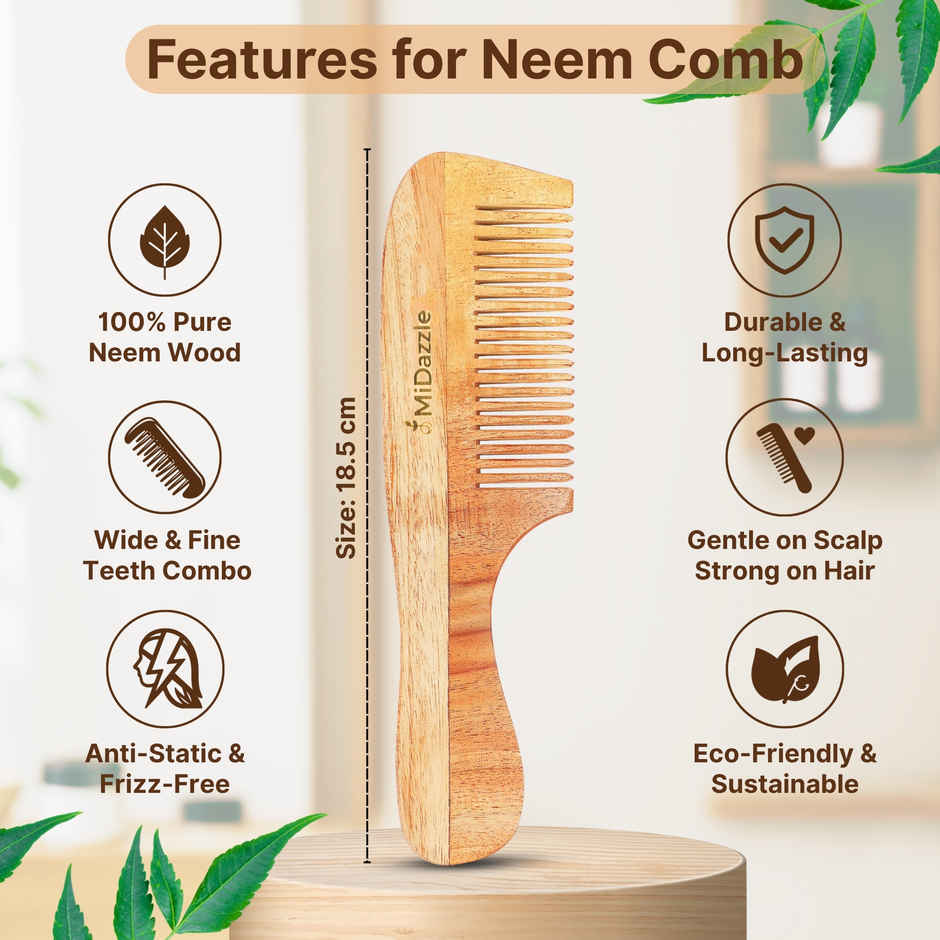 Midazzle Organic Kacchi Neem Wooden Grooming Comb Handle | MINC2106