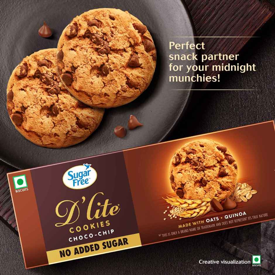 Sugar Free D'lite Choco Chip Cookies | Zero Added Sugar | Made With Oats & Quinoa