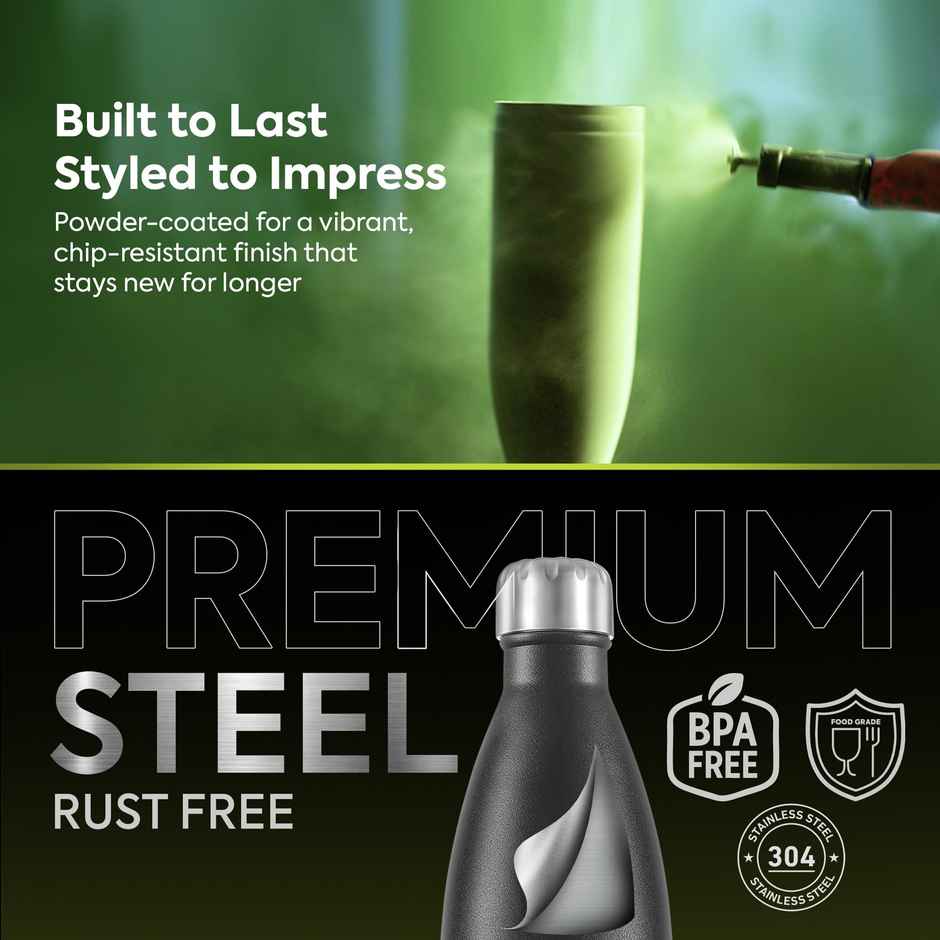 Go24 Electro Stainless Steel Thermos Bottle | Black Knight | Leakproof | 3-Layer Insulation