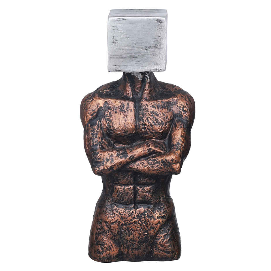 eCraftIndia Polyresin Men Statue | Square Sign On Face | Copper & Silver