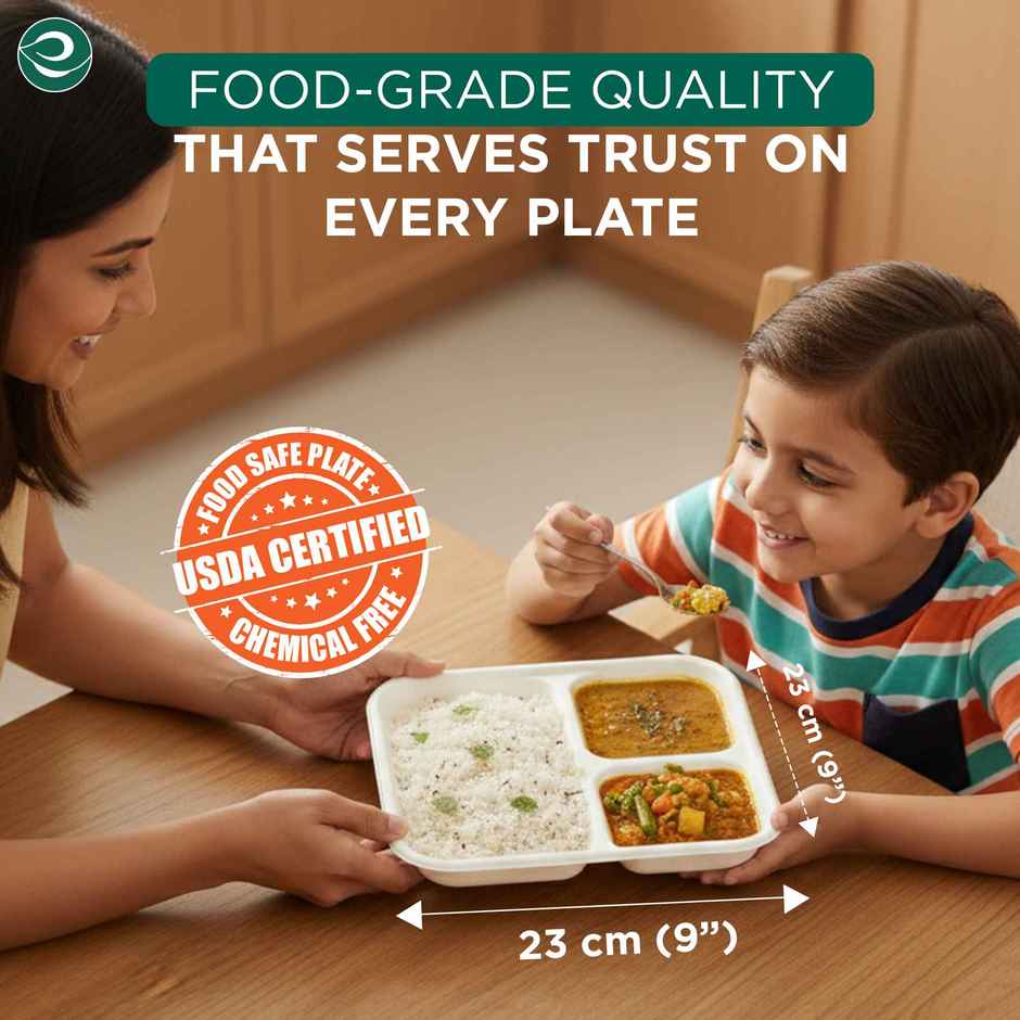 ECO SOUL | Bagasse Disposable Meal Tray/Plates | Square | 3CP | 10 Count