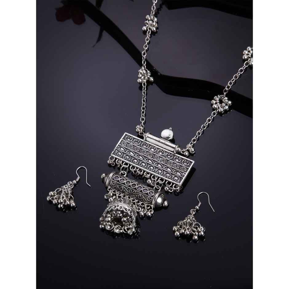 Shining Diva Fashion Stylish Traditional Oxidised Silver Necklace Jewellery Set for Women | 13118s