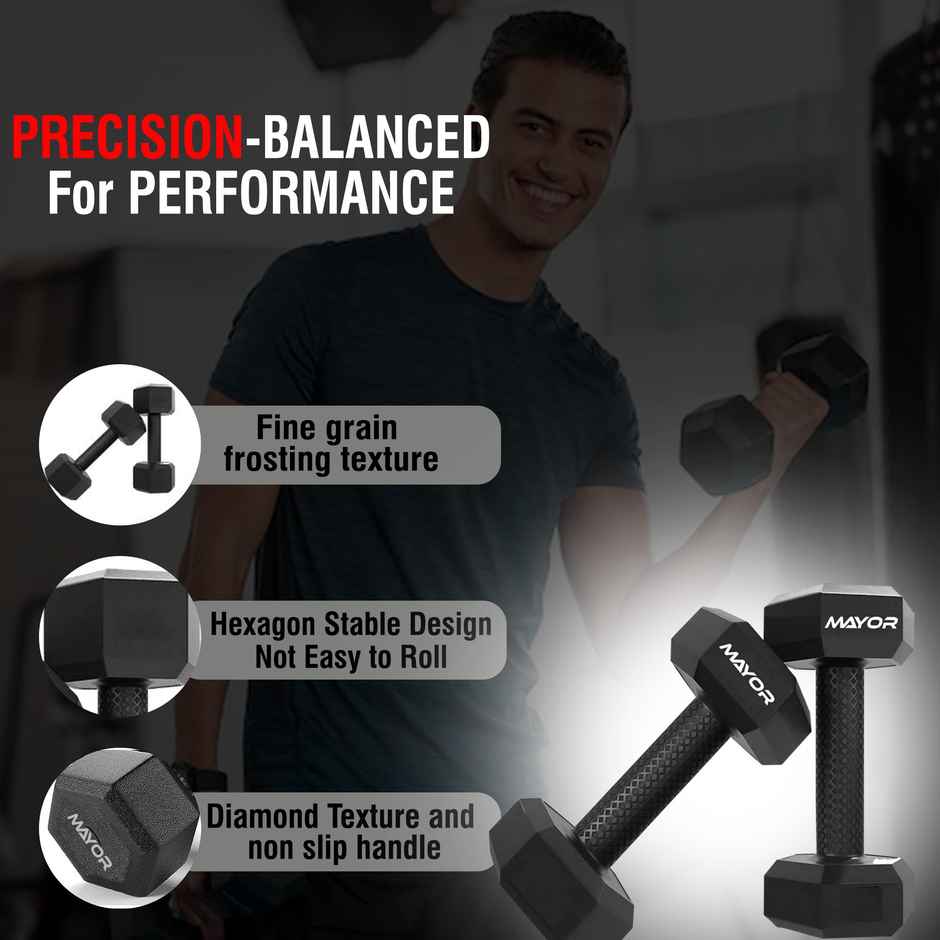 Mayor PVC Hexa Dumbbells Set for Home Gym | Weight Training Fitness Dumbbells