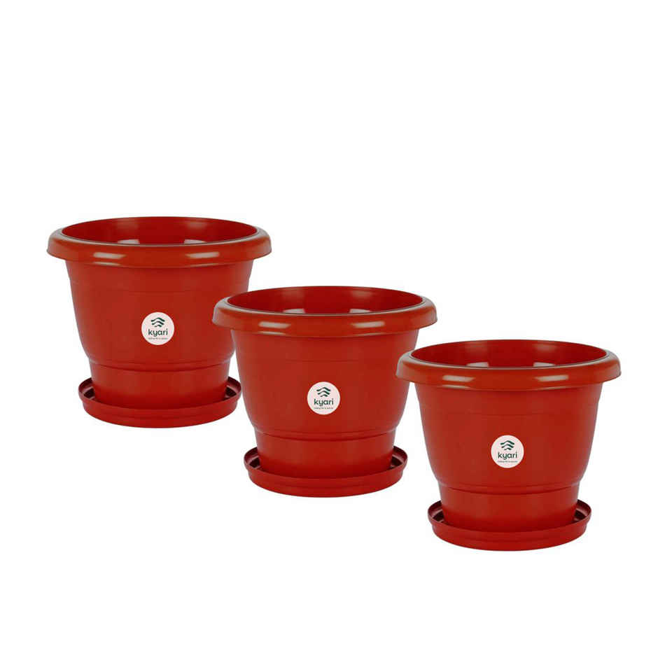 Kyari 10 Inch Terracota Pot with 10 Inch Bottom Plates | Pack of 3 | Garden Accessory
