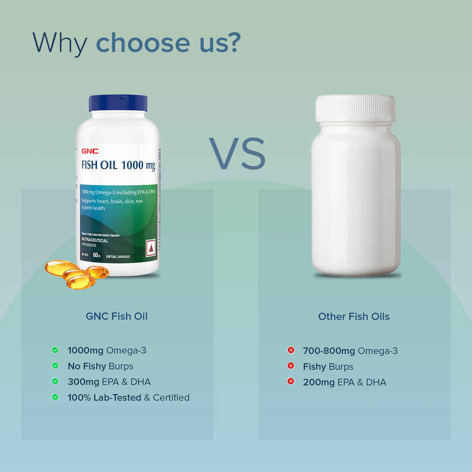 GNC 1000 Mg Omega 3 Fish Oil for Men & Women 60 Softgels