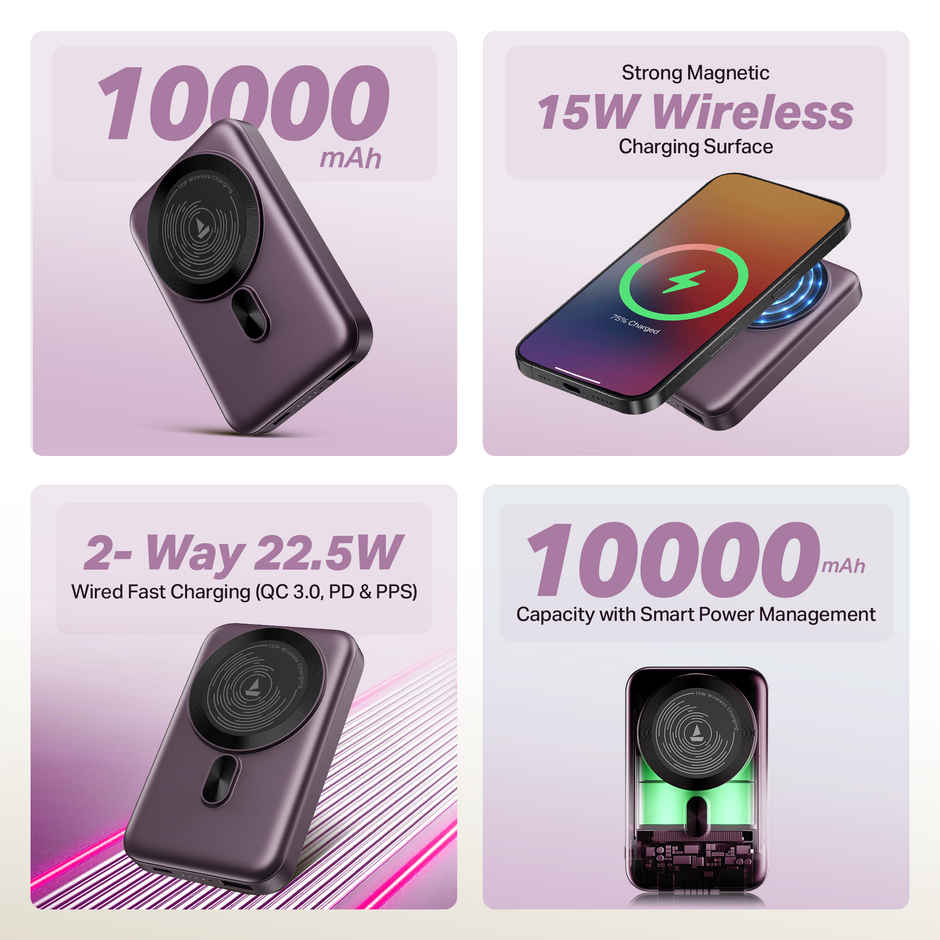 boat EnergyShroom PB331 MagnaCharge Wireless Powerbank | Purple