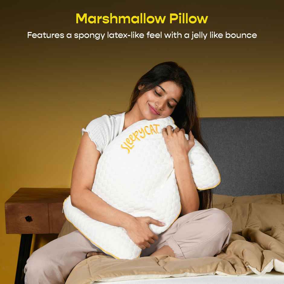 Sleepycat Marshmallow Pillow Medium Soft With Bamboo Fabric Zipper Cover -(Standard, 25X16 Inches)