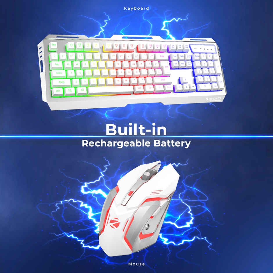 Zebronics Transformer Pro Gaming Combo With 2.4Ghz, Builtin Battery, Type C, Upto 4000 Dpi (White)